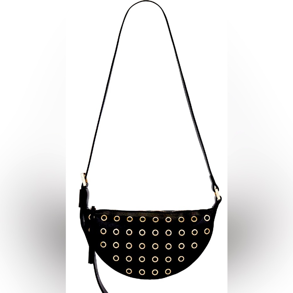 AllSaints Crescent Bag, Black Leather With Gold Accents, Pristine Condition.